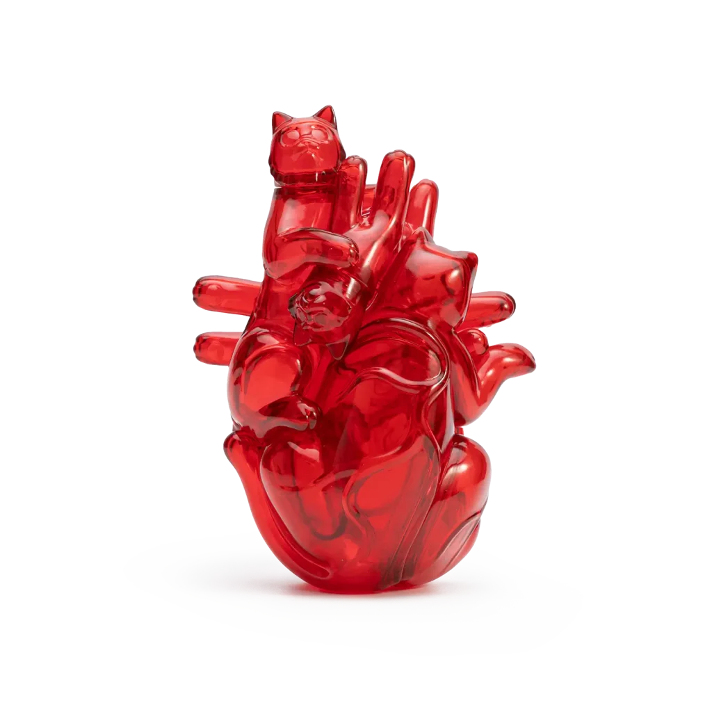 Cat Heart Sofubi-four distinct kitties merge to form a translucent human heart