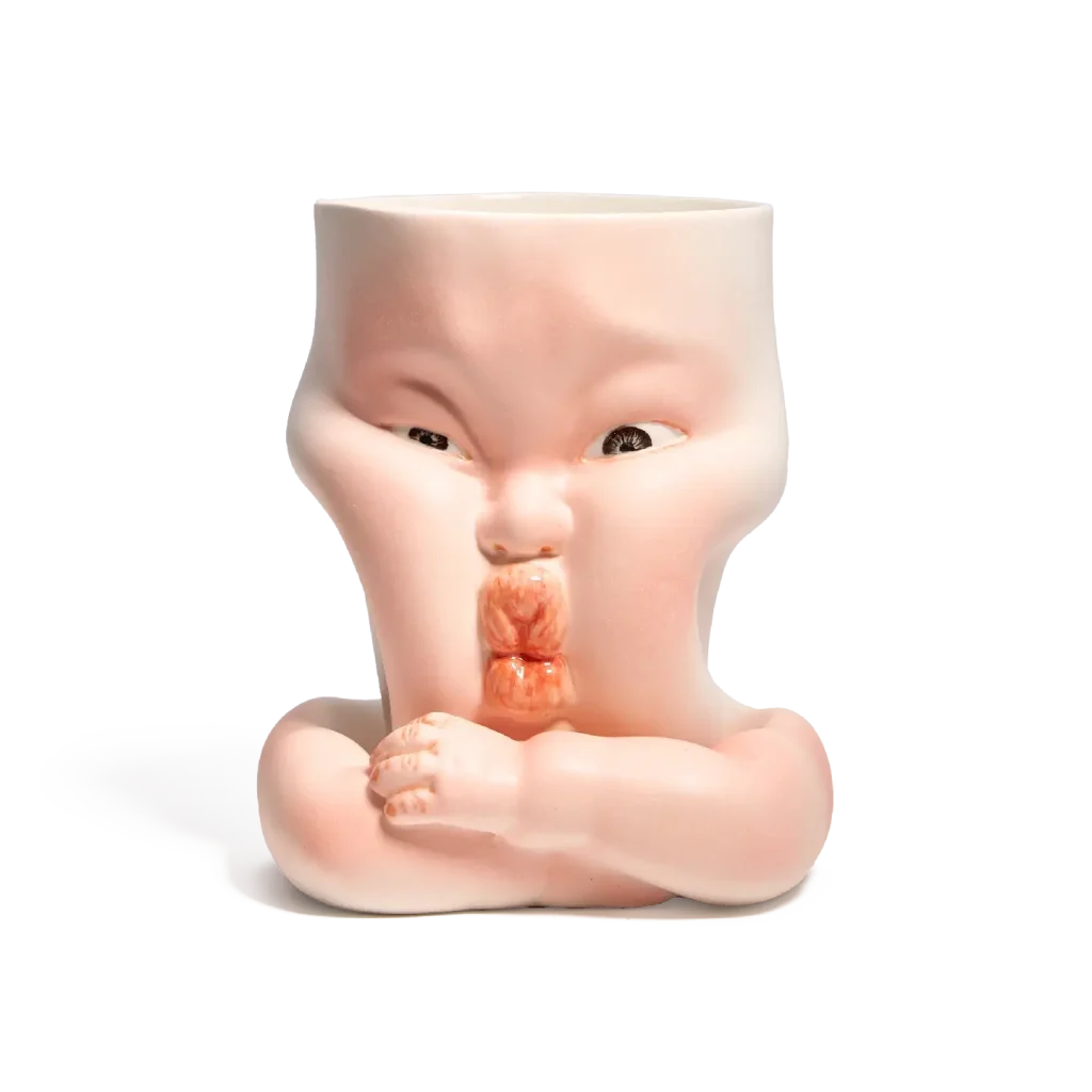 Whimsical Ceramic Cheeky Pinch Mug-this hand-painted mug features a chubby cheek being pinched in a gesture of affection