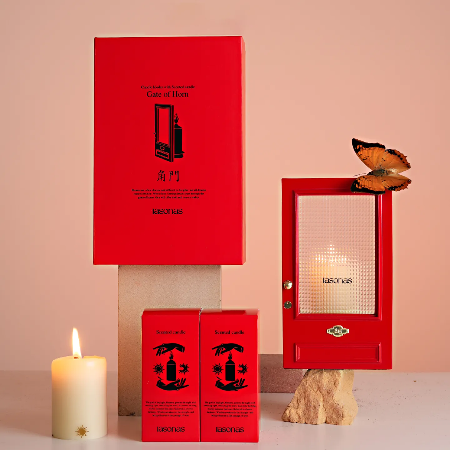 Cinematic red door Candle Holder-Unique & Thoughtful Gifts for Meaningful Moments Cinematic red door Candle Holder-Inspired by The Odyssey, this red gate features a textured optical lens that transforms candlelight into a dreamy, cinematic ripple.