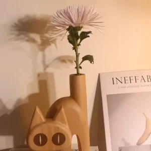 Whimsical Wooden Cat Vase-This wooden cat vase, inspired by playful cat expressions, is a truly unique object.