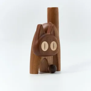 Whimsical Wooden Cat Vase-This wooden cat vase, inspired by playful cat expressions, is a truly unique object.