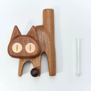 Whimsical Wooden Cat Vase-This wooden cat vase, inspired by playful cat expressions, is a truly unique object.