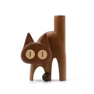 Whimsical Wooden Cat Vase-This wooden cat vase, inspired by playful cat expressions, is a truly unique object.