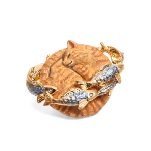 Saturn Cat`s Dream Brooch-This beautifully made brooch captures a blissful cat dreaming of fish.