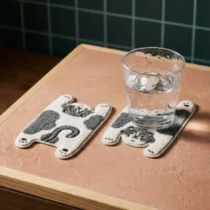 Stretching Cat Coaster-Add a touch of whimsy to your home with this unique cat coaster.