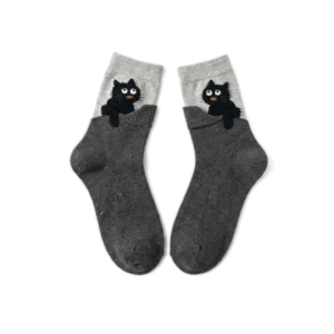 Peekaboo Black Cat Socks-Step into comfort with these adorable cat peeking ankle socks