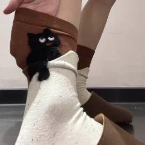 Peekaboo Black Cat Socks-Step into comfort with these adorable cat peeking ankle socks