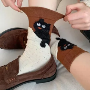 Peekaboo Black Cat Socks-Step into comfort with these adorable cat peeking ankle socks
