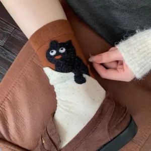 Peekaboo Black Cat Socks-Step into comfort with these adorable cat peeking ankle socks
