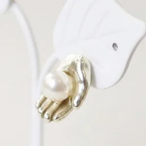 Hand Pearl Drop Earrings-These beautifully made golden hand earrings cradle a swinging pearl