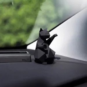 Balck Cat Car Accessory-A sleek, geometric reimagining of the classic beckoning cat.