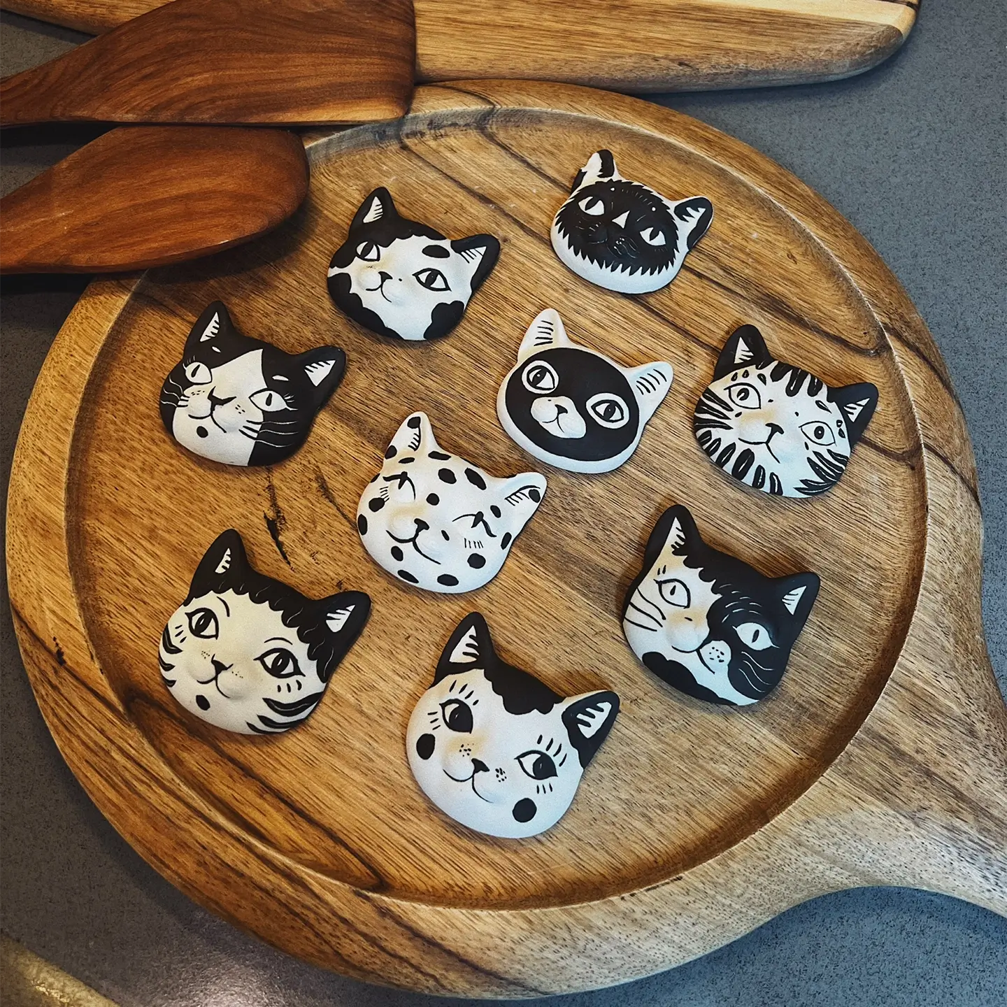 Cats Fridge Magnet-Unique & Thoughtful Gifts for Meaningful Moments Cats Fridge Magnet-Transform your kitchen into a feline sanctuary with these nine hand-painted ceramic magnets.