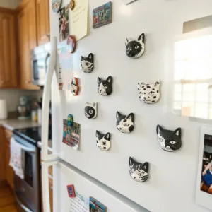 Cats Fridge Magnet-Transform your kitchen into a feline sanctuary with these nine hand-painted ceramic magnets.