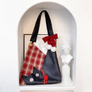 Plaid Cat-Shaped Shoulder Bag-A whimsical cat-silhouette shoulder bag blending cozy plaid and sleek PU leather.