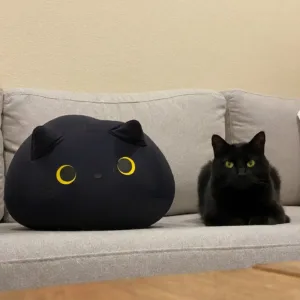 Round Cat Pillow-A perfectly spherical, ultra-squishy black cat designed to absorb your stress.