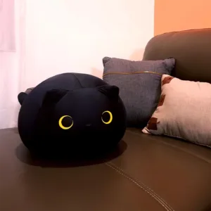 Round Cat Pillow-A perfectly spherical, ultra-squishy black cat designed to absorb your stress.