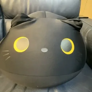 Round Cat Pillow-A perfectly spherical, ultra-squishy black cat designed to absorb your stress.